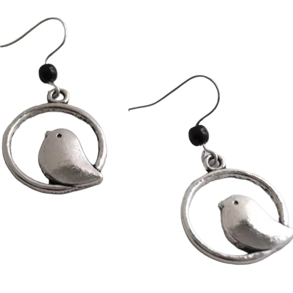 Boho Bird Silver Drop Earrings - Picture 1 of 4